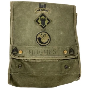 Vintage U.S. ARMY  Map Dispatch Field Bag Case Original Strap Olive Green Marked - Picture 1 of 22