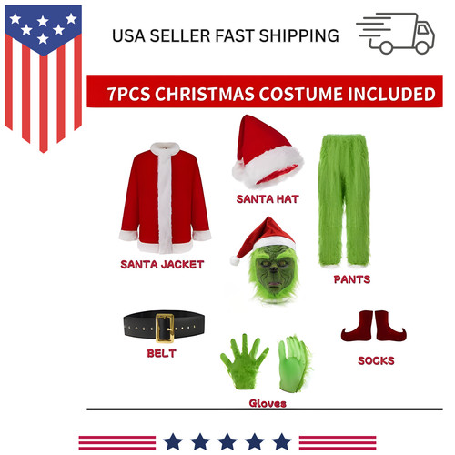 Christmas The Green Monster Complete Costume Santa Claus Costume Adult ...