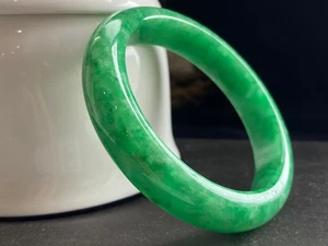 56,5 mm Zertifiziert Natürliche Qualität AAA Eisgrün Burmesische Jade Jadeit Armband 0810 - Bild 1 von 12