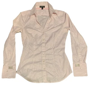 Express Blouse Button Top Shirt Sz XS pink Striped Sparkle L/S V-neck 404 - Picture 1 of 9