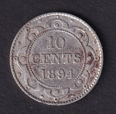 NLFD Newfoundland 1894 10c Ten Cent Silver Coin Queen Victoria F .925 Silver - Image 1 of 2