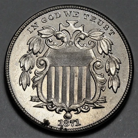 1871 Shield Nickel - Proof - Beautiful Detail - US 5c Coin - L36 Cover