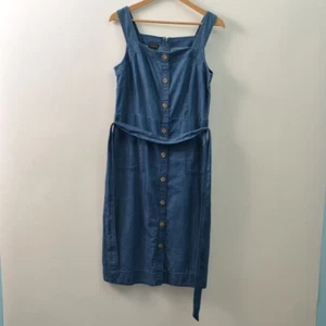 Talbots Dress Womens 8 Denim Chambray Belted Tank Sleeveless Zip Pockets Medium - Picture 1 of 7