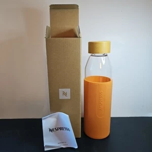 Nespresso Reusable Glass Water Bottle with Orange Silicone Sleeve 500ml New - Picture 1 of 4