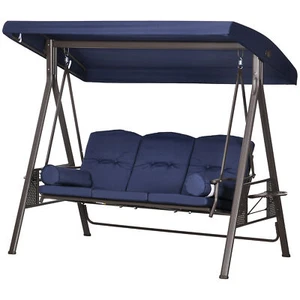 3-Seat Outdoor Porch Swing Chair with Adjustable Canopy Cushion for Garden Pool - Picture 1 of 9
