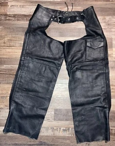 Motorcycle Chaps Mens Lined Genuine Leather Black Size XXL Zipper Snap Pocket - Picture 1 of 6