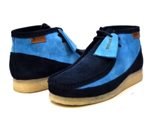 NEW British Walker Mens Casual Shoes Wallabee Style Suede 2 Tone Navy Sky Blue - Picture 1 of 3