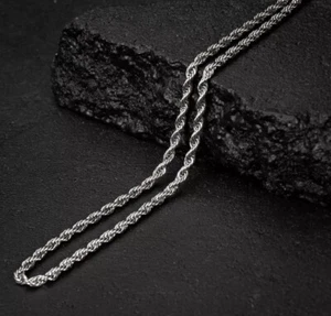 18k White Gold Plated 316 Stainless Steel 4MM Twist Rope Chain Necklace 18” - Picture 1 of 10