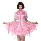 Sissy Girl Sexy Maid Pink Satin Lockable Dress Cd/Tv Cosplay Costumes Tailored S
