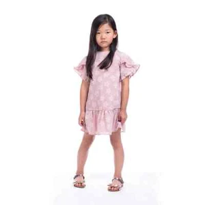 IMOGA RAINER GIRLS DRESS RUFFLE FLORAL JACQUARD -SS23 PINK CAMELIA $128 6 - Picture 1 of 9