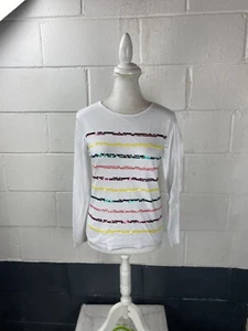 Sonia Rykiel Paris Long Sleeve Tee T-shirt Top SZ 14 White Sequin - Picture 1 of 12