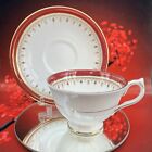 Aynsley Durham Red Gold Scroll Teacup & Saucer Bone China England Tea Cup BX22