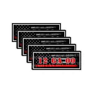 12 GA 00 Ammo Can Decal Ammunition Box Sticker Red Line American Flag 5 Pack - Picture 1 of 2