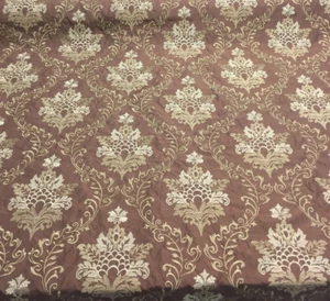 Fabricut Brown Gold Damask Embroidered Faux Silk Fabric by the yard - Picture 1 of 5