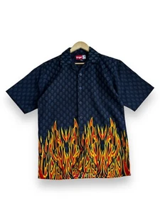 Urge Im-Pulse Mens Small Shirt Black Graphic Skulls Flames Button Up SS Y2K - Picture 1 of 10