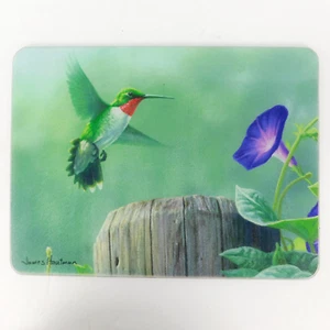James Hautman GLASS CUTTING BOARD - HUMMINGBIRD Purple Flower 15.5" x 11.75" - Picture 1 of 14