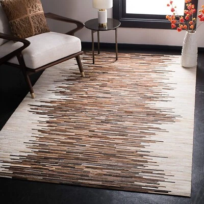 Area Rug Natural Cowhide Hair on Patch Work Leather Modern Carpet Room B-02 - Image 1 of 4