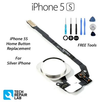 TECH REPAIR LAB NEU iPhone 5S Komplettes Home Button Ersatz Kit mit Werkzeugen - Weiß & Silber