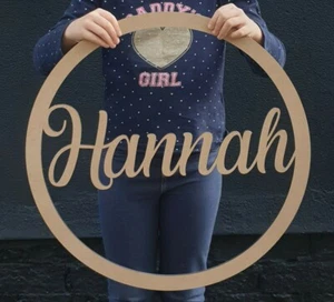 Personalised Wood Name Hoop Circle Sign Wall Plaque MDF Nursery Decor Any Font - Picture 1 of 3