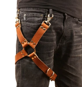 leg Harness Thigh Ring Genuine Brown Saddle Leather Thrash Metal Rocker USA - Picture 1 of 14