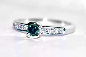 Blue Diamond Ring 18ct White Gold 3.3g & White Diamond Engagement Ring Hearts N7 - Picture 1 of 16
