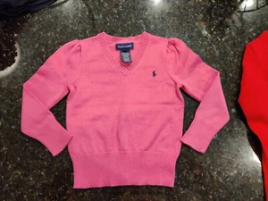 Ralph Lauren Girl Sz 4T V-Neck knit Pink W/ Free Gymboree XS (3-4) Red Cardigan  - Picture 1 of 6