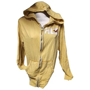 Vintage Hollister Distressed Hooded Yellow Full Zip Up Lightweight Jersey - Picture 1 of 6