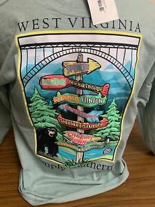 NWT Adult Unisex Simply Southern West Virginia Green LS T-Shirt S-XL DEFECT READ