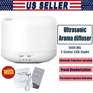 500ml Portable Ultrasonic Humidifier with Essential Oil Diffuser Light Remote - Picture 1 of 12
