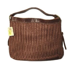 NWT Lucky Brand Purse Bag Brown Woven W Leather Brass Trim Large Boho Hippie WOW