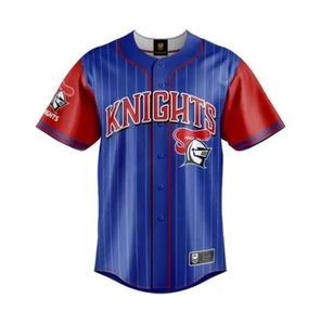 NEWCASTLE KNIGHTS NRL TEAM LOGO 'SLUGGER' SHORT SLEEVE BUTTON UP BASEBALL SHIRT - Picture 1 of 1