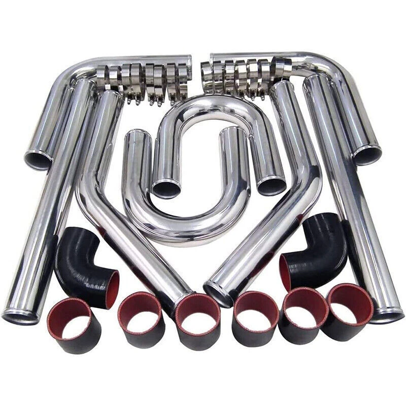 2" Inch Polished Aluminum Intercooler Pipe Kit + Silicone Hose + Clamp Universal - Image 1 of 4