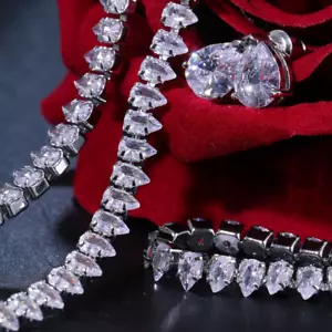 Gorgeous AAA grade Clear pear Zircon tines shinny Necklace Earrings bracelet set - Picture 1 of 5