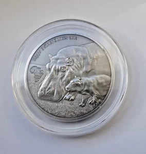 Congo 2013 - 2000 Francs - "Hippo" - 3 oz Silber - Ag 999,9 - Antique-Finish - Bild 1 von 4