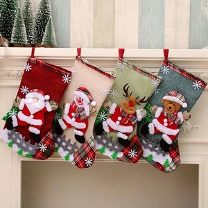 4Pcs Christmas Stockings Set Large Capacity Cute Stockings Bag Plush Santa Claus - Picture 1 of 12