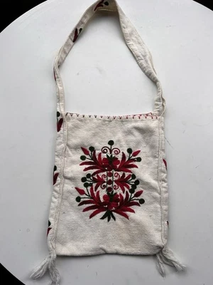 Vintage Boho Handmade Embroidered Tote Bag Made In Ecuador Red White Green - Image 1 of 4