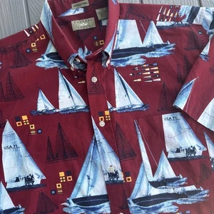 Vintage Natural Issue Shirt Men’s Large Red White Blue Sailing Boating Nautical - Picture 1 of 6