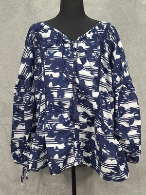 Blusa Boho Campesina Lane Bryant Azul Marino Blanco Encaje Borla Corbata Talla 22/24 Playa Foto 1 de 4