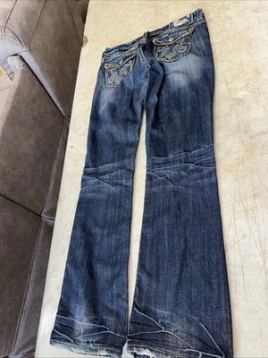 Pantalones de mezclilla MEK Boulder BootCut para mujer 29x34 Y2K de colección bordados con solapa bolsillo angustia HEM Foto 1 de 4