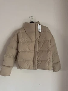New Theory Offset Puffer Jacket Women’s Small Clay Beige Down Coat BNWT $455 S - Picture 1 of 6