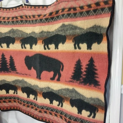 Earth Ragz Buffalo Bison Square Throw Blanket Fleece Rustic Cabin Man Cave 50x50 - Image 1 of 4