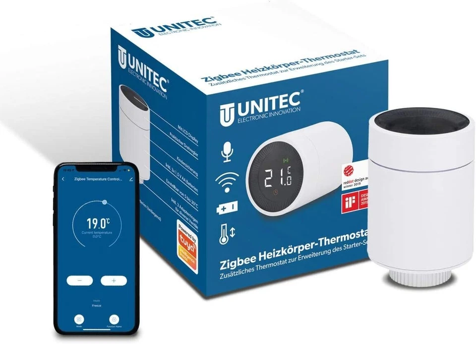 UNITEC ZIGBEE WiFi Heizkörper-Thermostat mit App-Steuerung