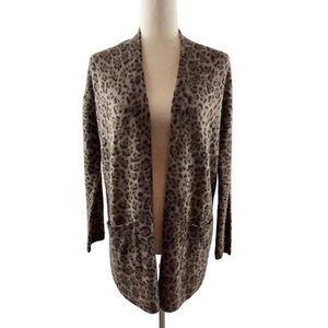 M by Magaschoni Cashmere Leopard Print Open Cardigan Sweater XS Brown NWT - Picture 1 of 8