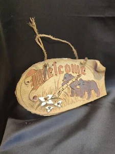 Adorable Hanging Welcome Sign Stoneware Bears BEASLEYS - Picture 1 of 6