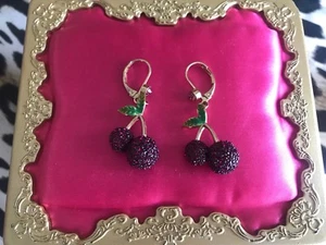 Betsey Johnson Calypso Fuchsia Pink Crystal Paved Cherry Cherries Earrings - Picture 1 of 2