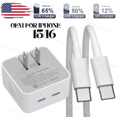 35W Dual USB-C Power Brick PD USB-C to USB-C Charger Cord For iPhone 15 16 iPad - Image 1 of 4