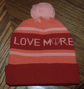 Gorro Life is Good Love More Peace Coral Pom para mujer nuevo con etiquetas - Imagen 1 de 3