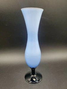 Lefton hand blown blue vase, black base 8 1/4" Tall - Picture 1 of 9