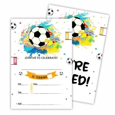 Tarjetas de invitación de cumpleaños (4"x6" - Tema de fútbol - Juego de 20 invitaciones de cumpleaños... Foto 1 de 4