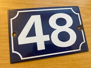 ORIGINAL ANTIQUE FRENCH BLUE ENAMEL HOUSE NUMBER Quarante-huit (48) - Picture 1 of 5
